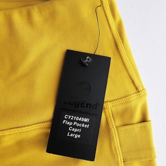 NWT LegEnd Flap Pocket Capri Leggings in Mustard Yellow | Athletic Athleisure - Picture 4 of 6